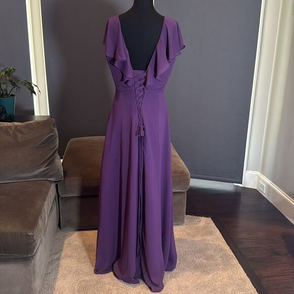 Women’s Purple Flutter Sleeve Full Length Bridesmaid Dress Corset Back Size 10 - Picture 6 of 13
